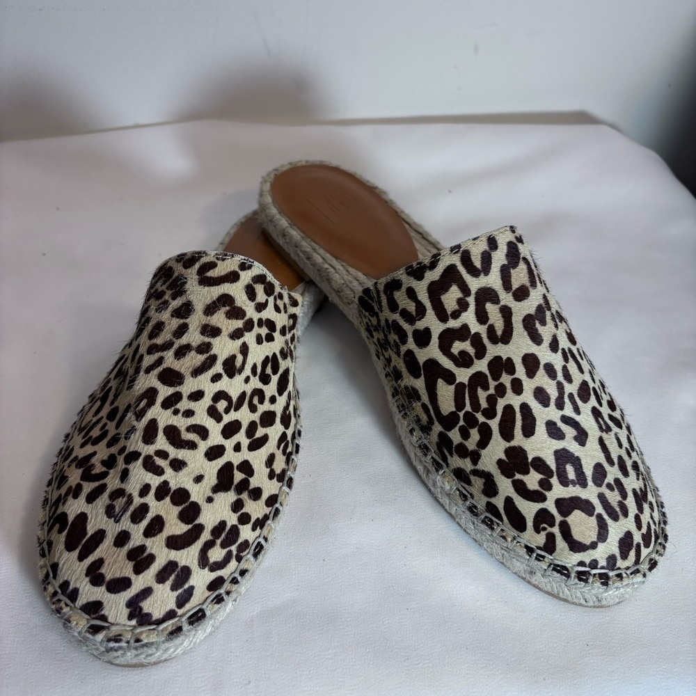 GAP Sz 9 Slides Leopard Print Espadrilles Slip On Slides Pony Hair Flats